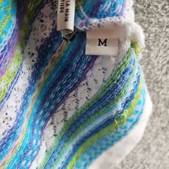 Marisa Canvas Women's Sz Med blue green vneck button sweater short sleeve - Picture 4 of 11